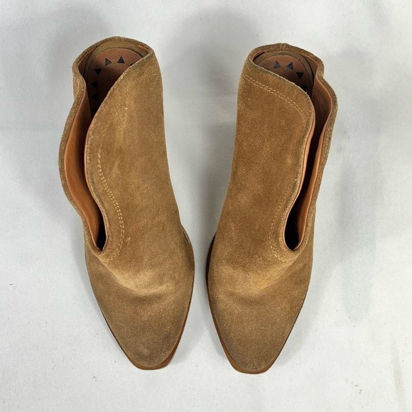 Chinese Laundry Kelso Slip On Open Back Asymmetrical Split Tan Suede Ankle Boots - Picture 4 of 9